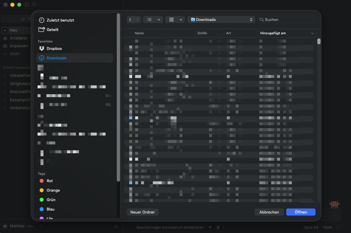 Der Ordner-Dialog der Desktop-App zum Festlegen des Arbeitsverzeichnisses